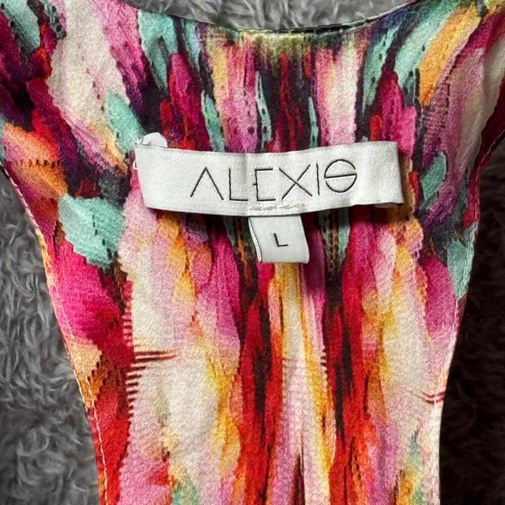Alexis Olivia Racer Back Silk Flowy Drapy Tank Women L Tie Dye Pink Green Purple - Picture 8 of 8